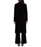 Skies Are Blue Velvet Notch Lapel Long Sleeve Duster Coat