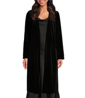 Skies Are Blue Velvet Notch Lapel Long Sleeve Duster Coat