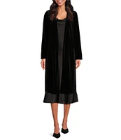 Skies Are Blue Velvet Notch Lapel Long Sleeve Duster Coat