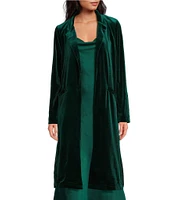 Skies Are Blue Velvet Notch Lapel Long Sleeve Duster Coat