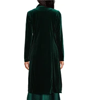 Skies Are Blue Velvet Notch Lapel Long Sleeve Duster Coat