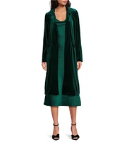 Skies Are Blue Velvet Notch Lapel Long Sleeve Duster Coat