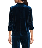 Skies Are Blue Velvet Notch Lapel Open Front 3/4 Ruched Sleeve Coordinating Blazer