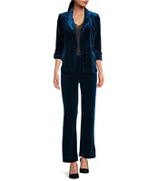 Skies Are Blue Velvet Notch Lapel Open Front 3/4 Ruched Sleeve Coordinating Blazer