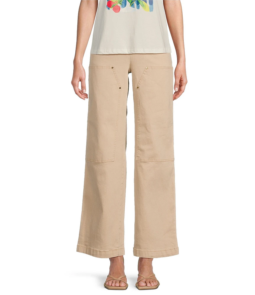 Skies Are Blue Washed Cotton Twill High Rise Carpenter Wide Leg Pants