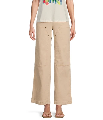 Skies Are Blue Washed Cotton Twill High Rise Carpenter Wide Leg Pants