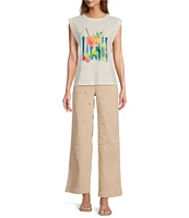 Skies Are Blue Washed Cotton Twill High Rise Carpenter Wide Leg Pants