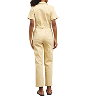 Skies Are Blue Washed Notch Collar Cuffed Short Sleeve Button Front Belted Utility Flight Suit