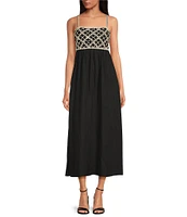 Skies Are Blue Woven Embroidered Top Square Neck Sleeveless Maxi Dress