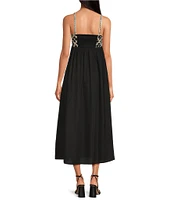 Skies Are Blue Woven Embroidered Top Square Neck Sleeveless Maxi Dress
