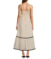 Skies Are Blue Woven Poplin Square Neck Ric Rac Trim Sleeveless Tiered Maxi Dress