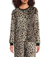 Sleep Sense Animal Print Velour Long Sleeve Crew Neck Coordinating Sleep Top