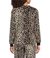 Sleep Sense Animal Print Velour Long Sleeve Crew Neck Coordinating Sleep Top