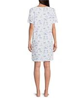 Sleep Sense Beach Toile Short Sleeve Crew Neck Chest Pocket Knit Nightgown