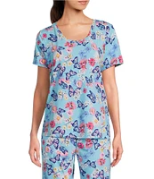 Sleep Sense Butterfly Floral Print Short Sleeve Scoop Neck Coordinating Sleep Top