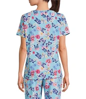 Sleep Sense Butterfly Floral Print Short Sleeve Scoop Neck Coordinating Sleep Top