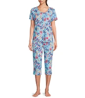 Sleep Sense Butterfly Floral Print Short Sleeve Scoop Neck Coordinating Sleep Top