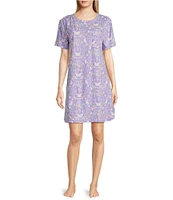 Sleep Sense Butterfly Print Short Sleeve Crew Neck Knit Nightshirt