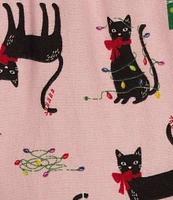 Sleep Sense Cat Print Flannel Drawstring Tie Holiday Sleep Pant