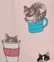 Sleep Sense Cats in Mugs Knit Drawstring Tie Coordinating Sleep Joggers