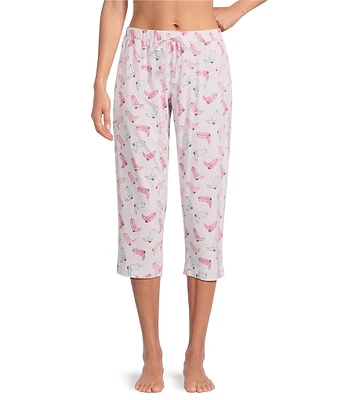 Sleep Sense Cowgirl Boot Knit Print Drawstring Tie Coordinating Sleep Capri Pants