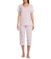Sleep Sense Cowgirl Boot Knit Print Drawstring Tie Coordinating Sleep Capri Pants