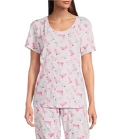 Sleep Sense Cowgirl Boot Print Short Sleeve Scoop Neck Coordinating Sleep Top