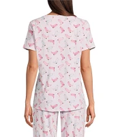 Sleep Sense Cowgirl Boot Print Short Sleeve Scoop Neck Coordinating Sleep Top