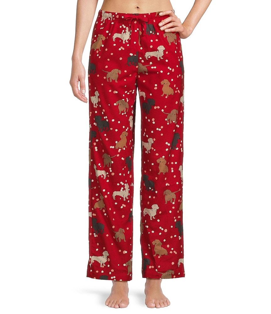 Sleep Sense Dachshund Print Flannel Drawstring Tie Holiday Sleep Pant