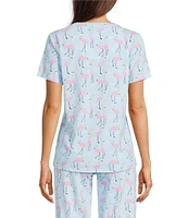 Sleep Sense Flamingo Print Short Sleeve Scoop Neck Coordinating Sleep Top