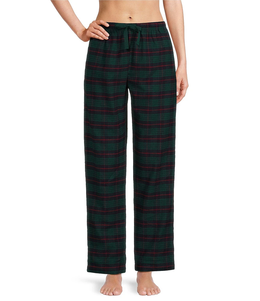 Sleep Sense Flannel Plaid Drawstring Elastic Waist Coordinating Holiday Sleep Pant