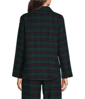 Sleep Sense Flannel Plaid Long Sleeve Notch Collar Coordinating Button Front Holiday Sleep Top