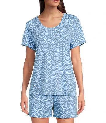 Sleep Sense Geo Print Short Sleeve Scoop Neck Coordinating Sleep Top