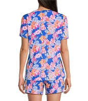 Sleep Sense Happy Floral Print Short Sleeve Scoop Neck Coordinating Sleep Top
