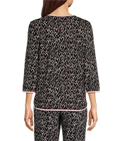 Sleep Sense Heart Print Scoop Neck 3/4 Sleeve Knit Coordinating Sleep Top