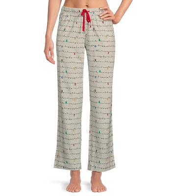 Sleep Sense Holiday Lights Print Knit Drawstring Coordinating Sleep Pant