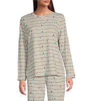 Sleep Sense Holiday Lights Print Knit Long Sleeve Crew Neck Coordinating Sleep Top