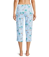 Sleep Sense Knit Beach Dog Print Drawstring Tie Coordinating Sleep Capri Pants