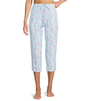 Sleep Sense Knit Flamingo Print Drawstring Tie Coordinating Sleep Capri