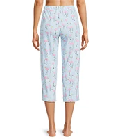 Sleep Sense Knit Flamingo Print Drawstring Tie Coordinating Sleep Capri