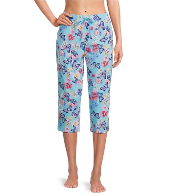 Sleep Sense Knit Print Drawstring Tie Coordinating Sleep Capri Pants