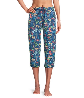 Sleep Sense Knit Safari Print Drawstring Tie Coordinating Sleep Capri