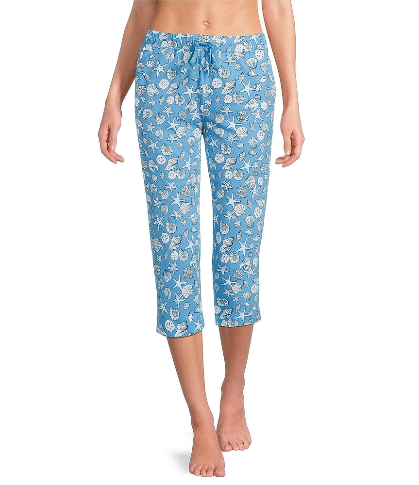 Sleep Sense Knit Seashell Print Drawstring Tie Coordinating Sleep Capri