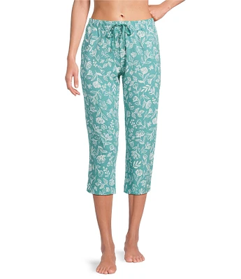 Sleep Sense Knit Sketch Floral Print Drawstring Tie Coordinating Sleep Capri