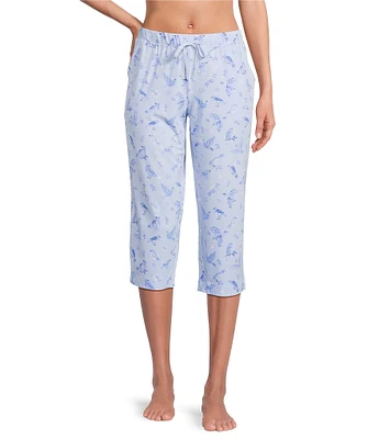 Sleep Sense Knit Songbird Print Drawstring Tie Coordinating Sleep Capri