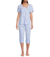 Sleep Sense Knit Songbird Print Drawstring Tie Coordinating Sleep Capri