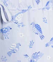 Sleep Sense Knit Songbird Print Drawstring Tie Coordinating Sleep Capri
