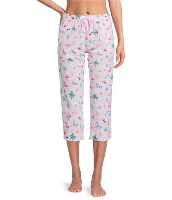 Sleep Sense Knit Tossed Vacay Print Drawstring Tie Coordinating Sleep Capri