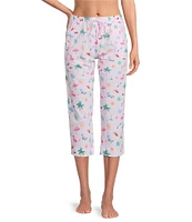 Sleep Sense Knit Tossed Vacay Print Drawstring Tie Coordinating Sleep Capri
