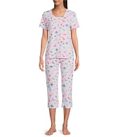 Sleep Sense Knit Tossed Vacay Print Drawstring Tie Coordinating Sleep Capri